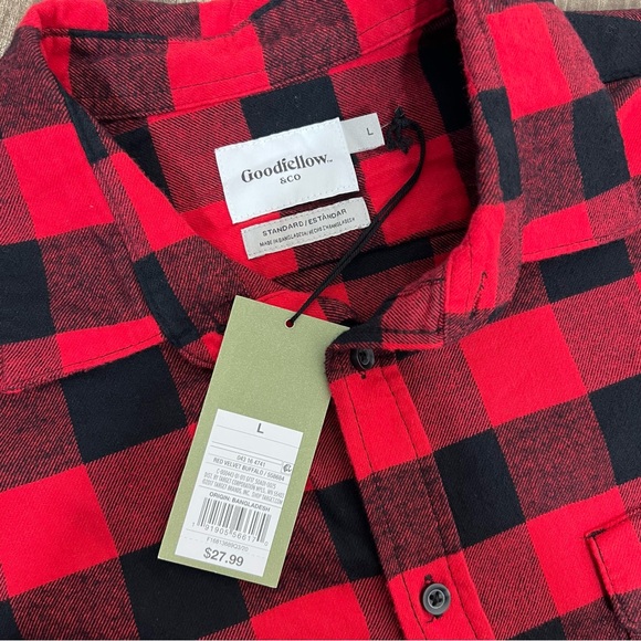 NWT Goodfellow Red Buffalo Check Plaid Long Sleeve Button Down Shirt - Picture 12 of 12